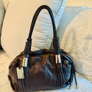 Giotti Brown Shoulder Bag with Braided Handles and Silver Accents